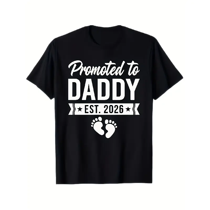 Men'S Promoted to Daddy EST 2026 Baby Feet Graphic T-Shirt New Dad Announcement Gift Funny Pregnancy Reveal Shirt with Footprints & 2026 Due Date Casual Crewneck Short Sleeve Tee Pure Oversized Comfy Menswear Basic