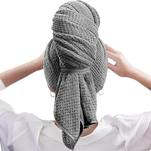 Large Microfiber Hair Towel Wrap for Women, Super Absorbent Hair Drying Towel with Elastic Strap, Anti Frizz Fast Drying Hair Turbans for Long, Thick, Curly Hair, Soft Hair Wrap Towels