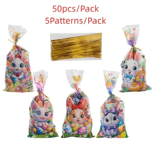 50pcs Per Pack of 5 Designs for Easter Printed Flat Candy Gift Bags