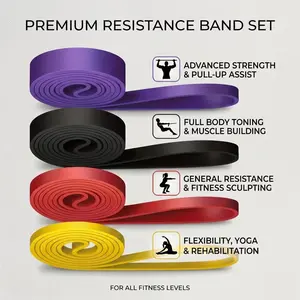 Resistance Bands Set for Pull Up Assist, 4 Levels TPE Exercise Elastic Bands for Strength Training, Workout Bands for Home Gym Yoga Stretching, Durable Tension Bands for Men and Women, Fitness Equipment for Full Body Training