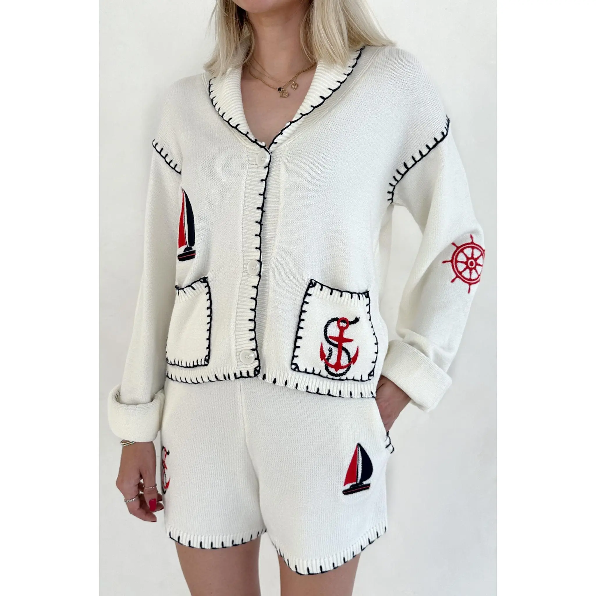 First Mate Embroidered Lightweight Knit Shorts
