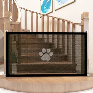 🚫 No Drills, No Holes, No Drama. Portable Mesh Dog Gate | Renter Friendly Stair Barrier | Easy Install Safety Guard with Paw Print (Black/White)