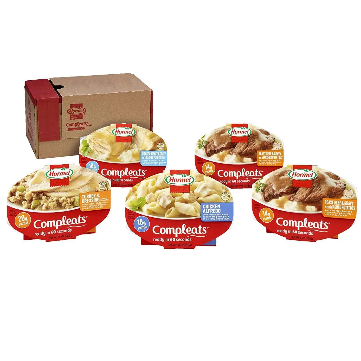 Beef High-Protein Microwave Meals Variety Pack - 5-Count Shelf-Stable Ready-to-Eat Prepared Entrées with Homestyle Food Recipes