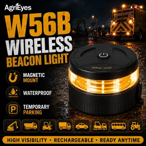 AgriEyes W56B Wireless Beacon Light – Rechargeable LED Strobe Light, Magnetic Base, IP67 Waterproof, 12H Use, Father’s Day Gift, Truck, Tractor, Strobe Lights For Trucks, Rechargeable Work Light