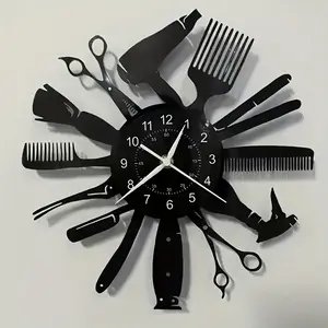 Barber Tools Vinyl Wall Clock - Barber Shop Salon Decor for Men Women, Perfect for Living Room Bedroom Office, Ideal Father's Day & Birthday Gift for Hairdressers, Battery Not Included