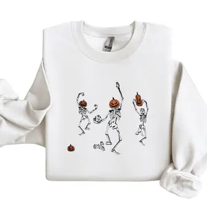 Dancing Skeletons Embroidered Crewneck Sweatshirt - Cozy Unisex Soft & Durable Autumn Graphic Tee for Men & Women