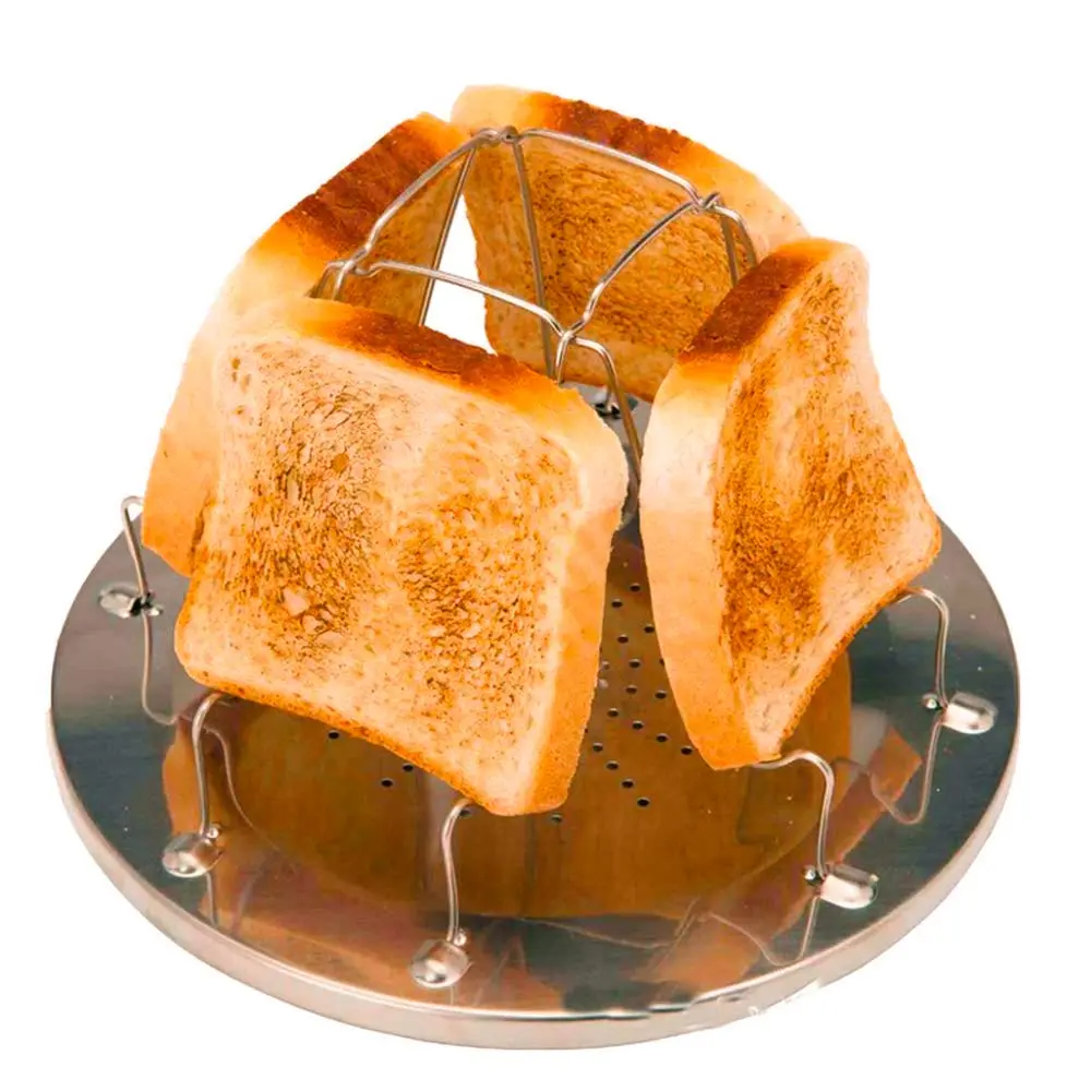 Camping Toaster For Gas Stove - 4-slice Stainless Steel Stovetop Bread Toast Rack Outdoor Cooking  Hiking Bbq And Picnics Compact Portable Camp