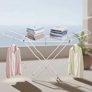 Heavy-Duty Foldable Laundry Drying Rack Portable Shoes Clothes Rack For Indoor Outdoor Use Space-Saving Design Easy To Fold Gullwing Design Sturdy Metal 50lb Capacity White Drying Racks