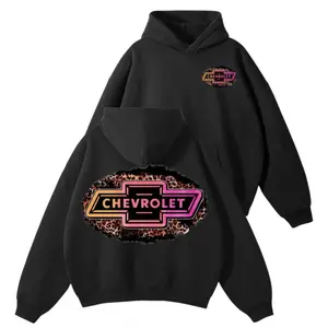 Chevrolet Leopard Print Hoodie Chevy Bowtie Animal Print Sweatshirt Vintage 90s Retro Streetwear Unisex Pullover Gift for Car Lovers Truck Fans Auto Enthusiasts Fit Casual Style Piece Fit Fashion Statement Fit