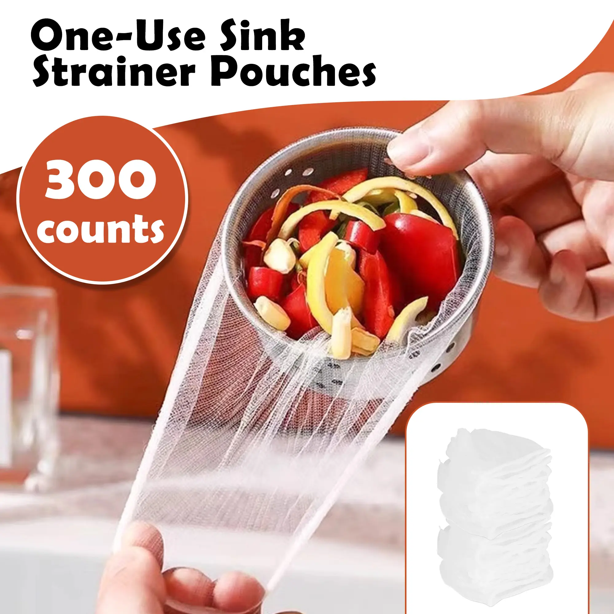 Stainless Steel Fine Mesh Disposable Dishwashing Drain Strainer Bags, 300-Count Universal Size - Block Food Waste, Kitchen & Bathroom Home Supplies Gadget
