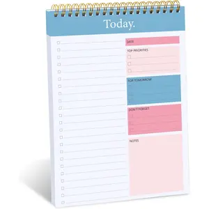 SPIRAL  NOTEPAD - Undated Daily Planner Notepad with 52 Sheets 6.5" x 9.8" Checklist Productivity Organizer for Tasks Calendar Journal