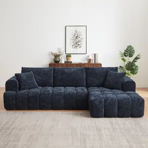 Chenille L-Shaped Oversized Sectional Sofa with Sleeper | Minimalist Luxury Design Convertible Couch | No Assembly Required L-Shape Sofa for Living Room, Apartment, Reception Spaces | Spacious Modular Seating