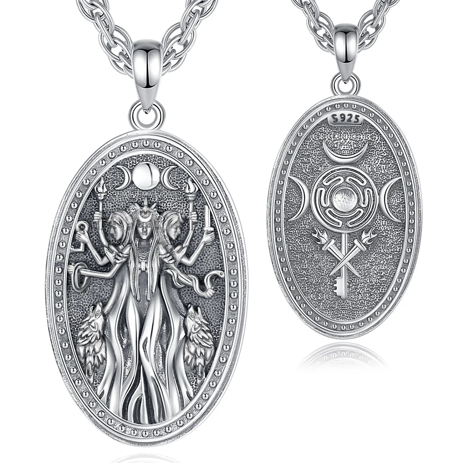 Double-Sided Triple Moon Goddess With Key