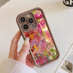 Softcase for iPhone 16 E Pro Max 15 Plus 14 13 12 11 XS XR CasePink Bohemian Collage Anti-Fall Shockproof Protective Slim Cover