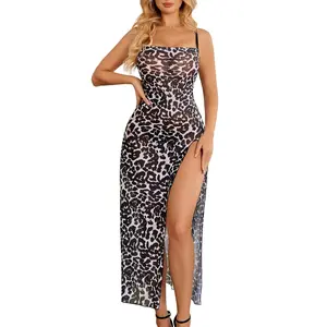 Avidlove Lingerie for Women Floral Print Mesh Side Split Nightgown Long Nightdress with Adjustable Straps and Sheer Fabric for Elegance