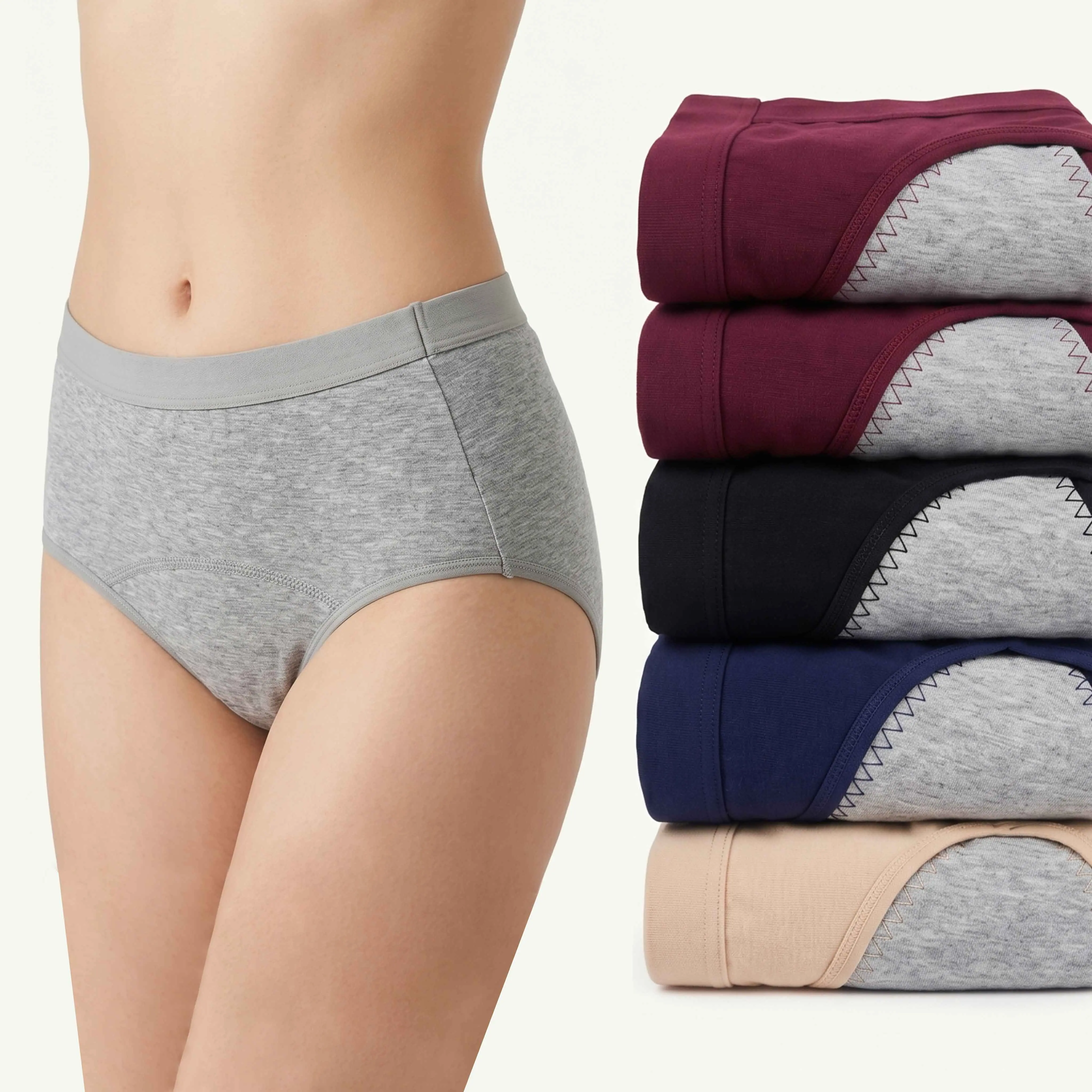Women's High Waisted Period Underwear 5-Pack, High Cotton Viscose Spandex Fabric, Stretchy Elastic Assorted Womenswear Heavy Flow period underwear Panties