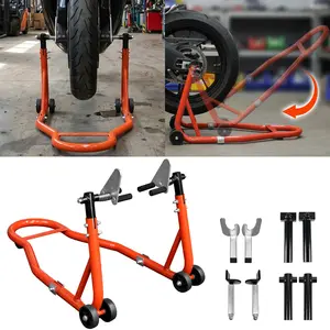 SEKAM 1320LB Motorcycle Front & Rear Stand Combo, Front Fork Wheel Stand + Rear U-Fork Swingarm Spool Stand, Heavy Duty Steel Motorcycle Lift Stands, Black, Fits Most Motorcycles