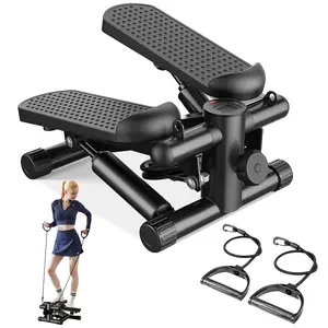 Hydraulic Stepper Machine with Adjustable Resistance Knob, Compact Indoor Exercise Equipment for Home Use