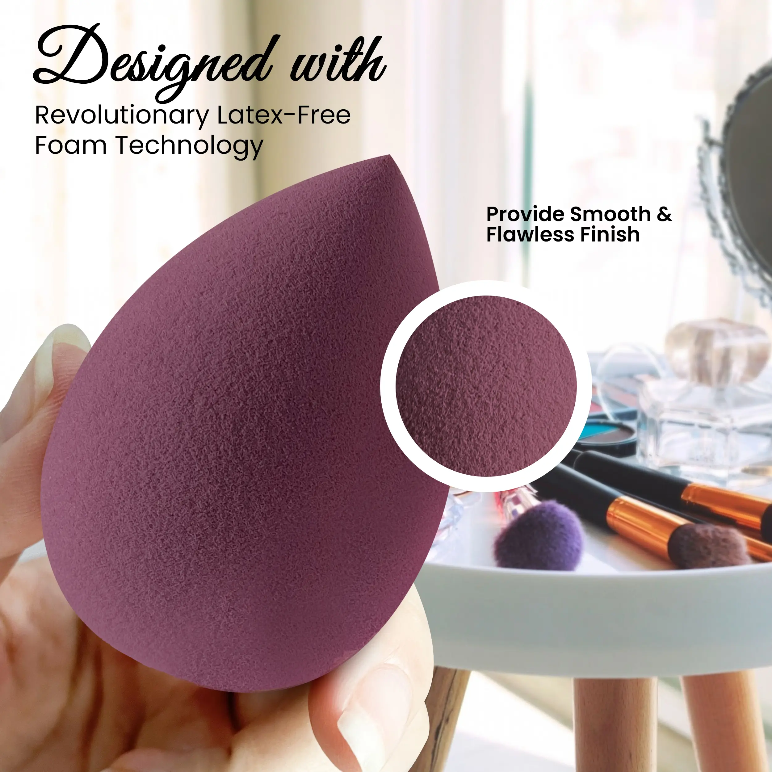 USA | Nebula Glitz | 4 Pcs Makeup Sponge Set | Blender Sponges  for Liquid, Cream, and Powder, Multi-colored Makeup Sponge (Purple)