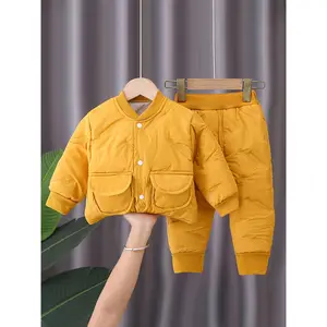 Men's Pink Winter Jacket & Pants - Thick, Warm, Zip-Up with Pockets, Casual Crew Neck, Polyester, Fall/Winter Clothing for Kids, Winter Clothing |     Casual Style |     Zippered Jacket, for Outdoor, Perfect for Outdoor