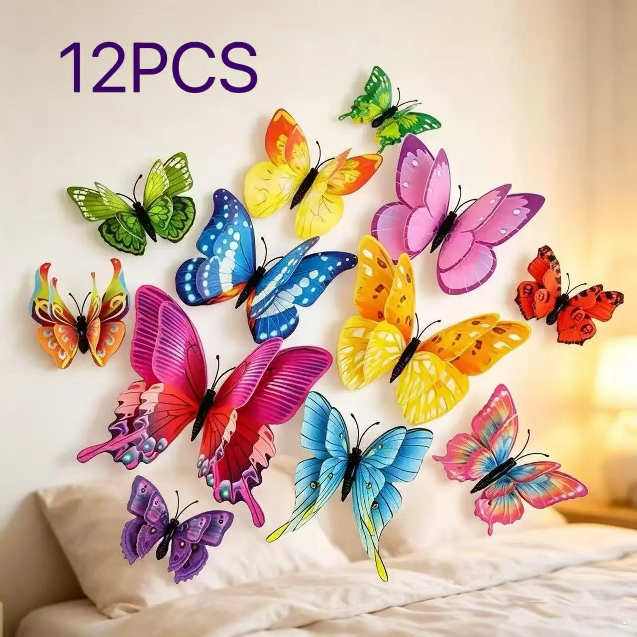 12-piece set of 3D double-layer butterfly wall stickers, magnetic self-adhesive dual-use waterproof PVC decorative decals for girls’ rooms, Thanksgiving home DIY wall stickers