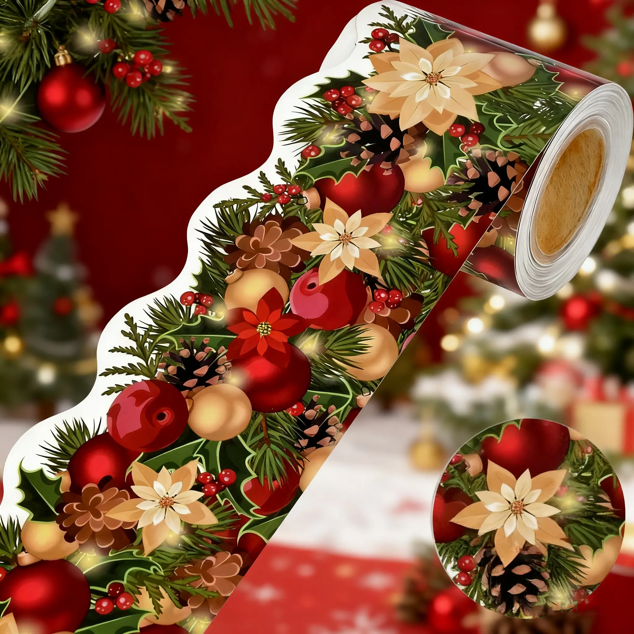 Christmas Bulletin Board Borders，60 Feet Xmas Pine Cones Pine Needles Trim Border Bulletin Board Decorations Xmas Back to School Office Home Chalkboard Wall