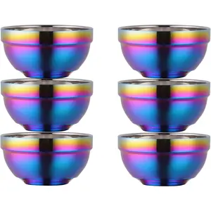 Rainbow Stainless Steel Bowls Rice Bowl 18 Oz Cereal Bowl Deep Soup of 6 with Double Walled Insulated Dishwasher Safe Unbreakable Bowl  Kitchen &  (Rainbow)