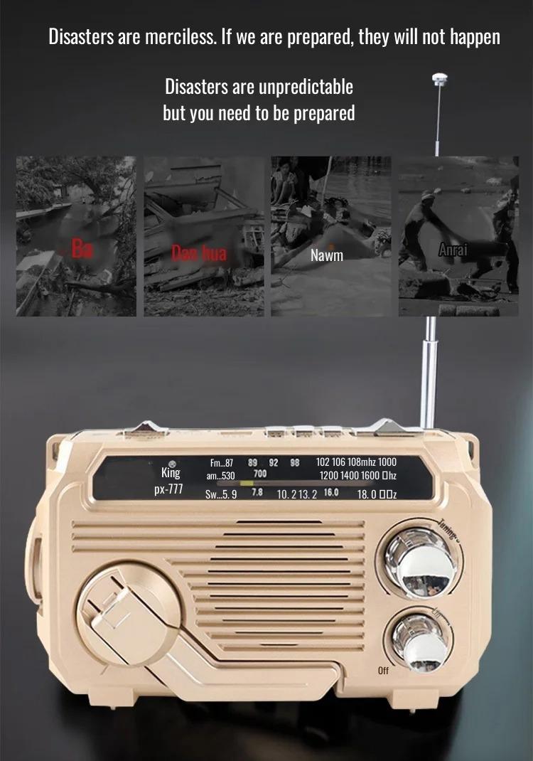 Emergency Weather Alert Radio Hand Crank Radio Emergency Weather Radio Portable Power Bank Usb/Solar/Hand Crank Charging, Bluetooth Loud Volume