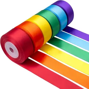 Rainbow Color Party Decor Ribbon Set, High-Density Satin Fabric for Fresh Scenery Decoration, Floral Arrangement & Gift Wrapping