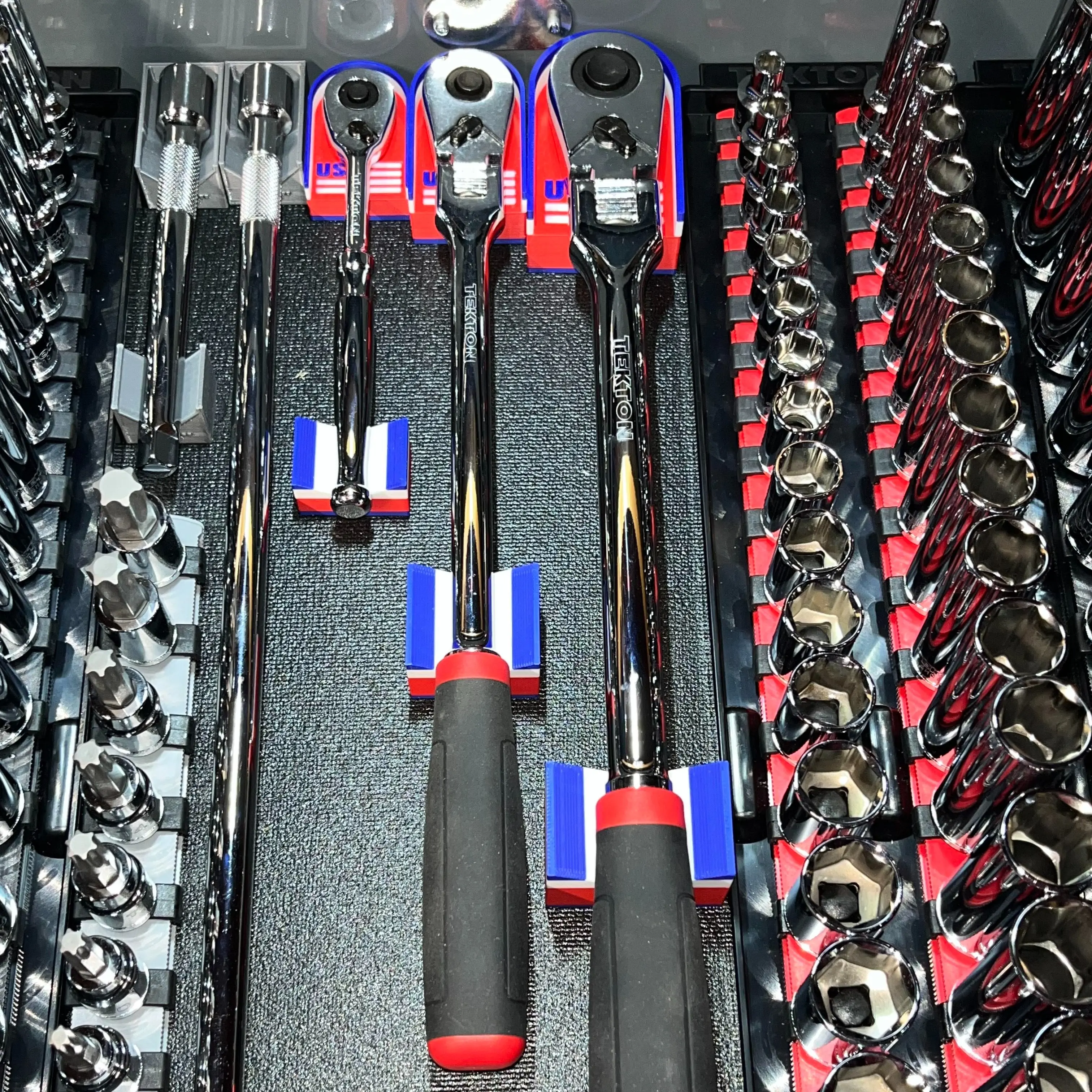 Ratchet & Breaker Bar Holders - USA Edition - 1/4”, 3/8”, & 1/2” - Magnetic Tool Organizer for Toolbox - Sets or Individual Sizes