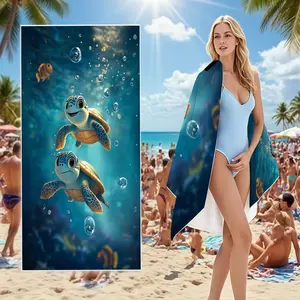 Finding Nemo Inspired Squirt & Crush Aquatic Quick Dry Beach Towel - Vibrant Ocean Design, Sand Resistant & Ultra Absorbent Swim Towel for Pool, Beach, or Bath.