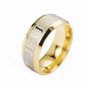 Jesus Cross Stainless Steel #8 Plated Gold Color Ring 6.3 grams Unisex Faith Representation Symbolic Gift