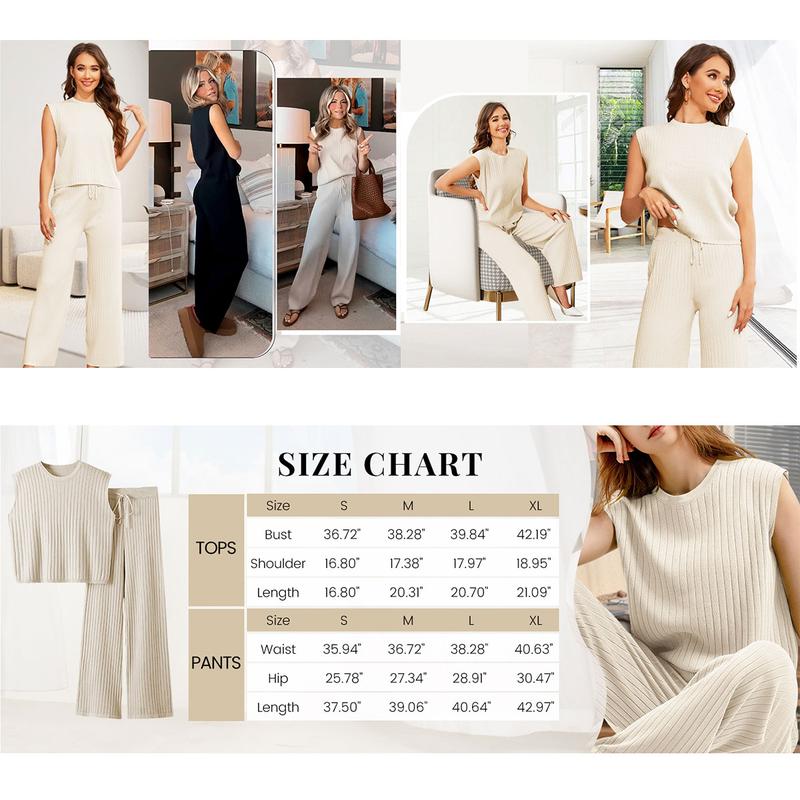 Molitree Women's 2 Piece Outfits Sweater Sets Knit Sleeveless Pullover Tops High Waist Pants Lounge Sets Tracksuits
