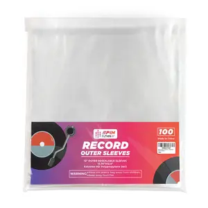 SpinTunes 12 Inch Vinyl Record Outer Sleeves – Transparent Plastic LP Covers, Pack of 100