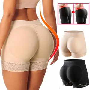 1-2 PACK Women's Contast Lace Butt Liffter Panties Padded Pads  Enahncer Body Shaper Boyshort Underwear Body Shaper Boyshorts Lace Underwear Plus Size
