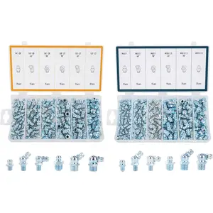 230 count SAE & Metric  Fittings Kit, Hydraulic  Zerk Assortment: 1/4" 1/8" M6 M10 Straight 45 90 Degree Zerks, Galvanized Steel Set for Replacing Missing or Broken Zerk  Fittings