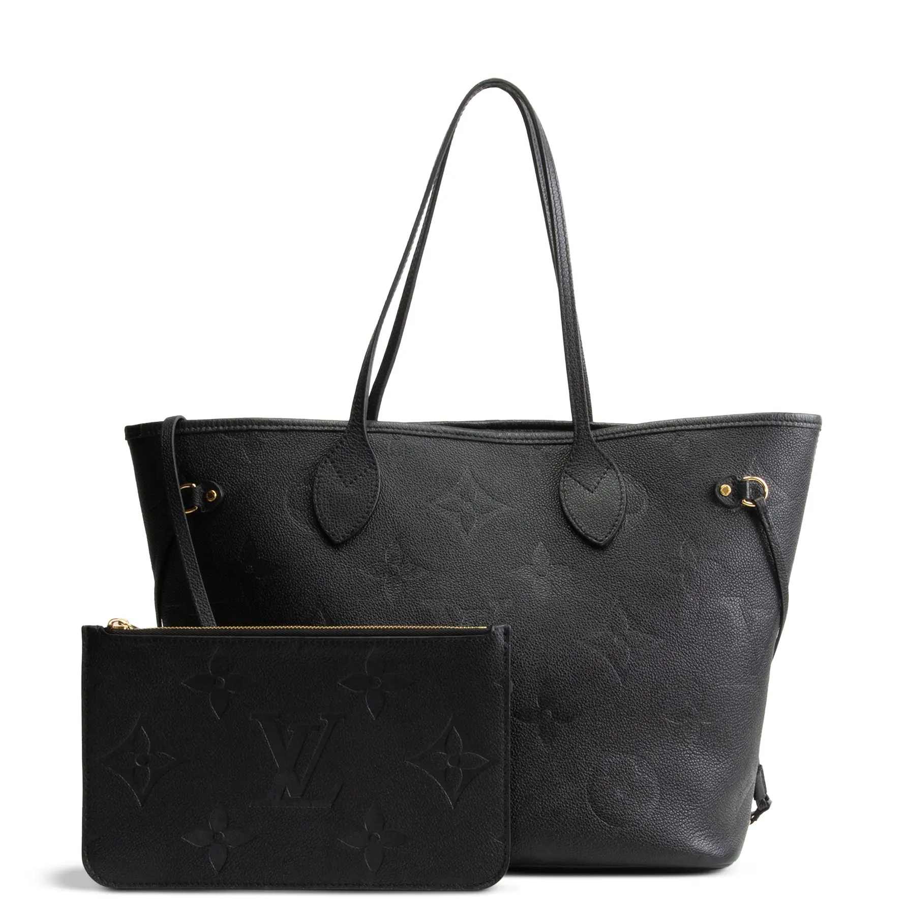 Pre-owned Louis Vuitton Empreinte Leather Shoulder Bags Giant Monogram Neverfull MM w/pouch Black