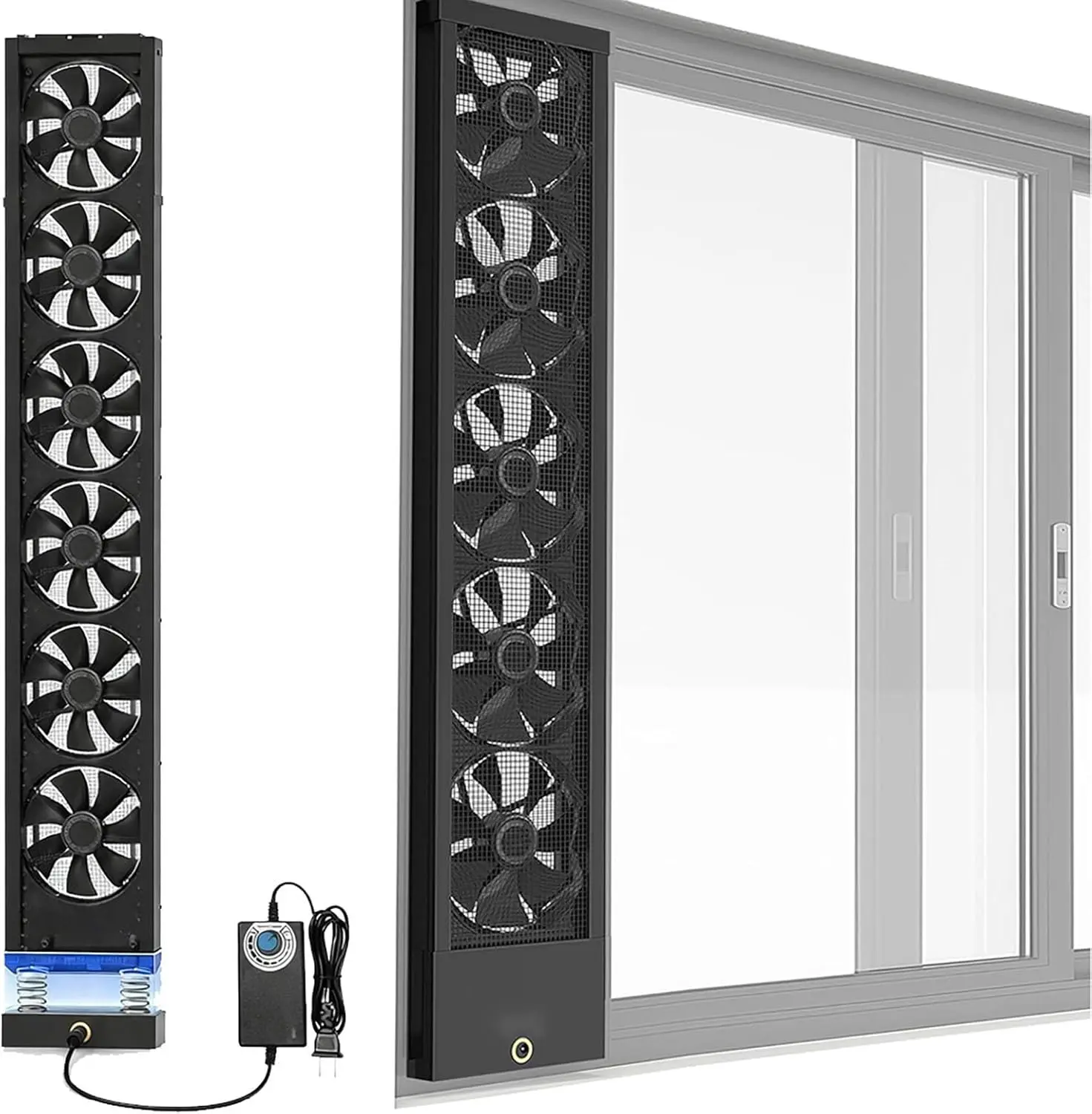 Vertical Window Fan for Sliding Windows, Reversible Airflow Exhaust Fan with Variable Speed, No-Drill Retractable Vent for Bedroom Kitchen Office, Adjustable Fit 13.8–59in(Black,70-74in)