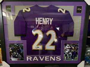 Derrick Heny 43.5 x 35.5 autographed framed custom jersey. Jersey Auto Beckett Certified.