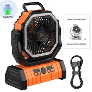 Rechargeable Camping Fan (with LED Light) — Features 4 adjustable LED brightness levels, ultra-long battery life, and 360° rotation. Ideal for use in indoor, outdoor, and camping environments.