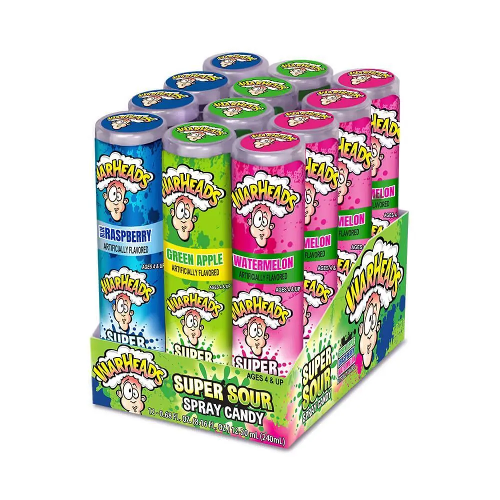 Warheads Super Sour Spray Candy 12 ct. - Sour and Liquid Spray Candy with Watermelon, Green Apple, Raspberry Flavors - 12 Count Pack Bonbon Sweet