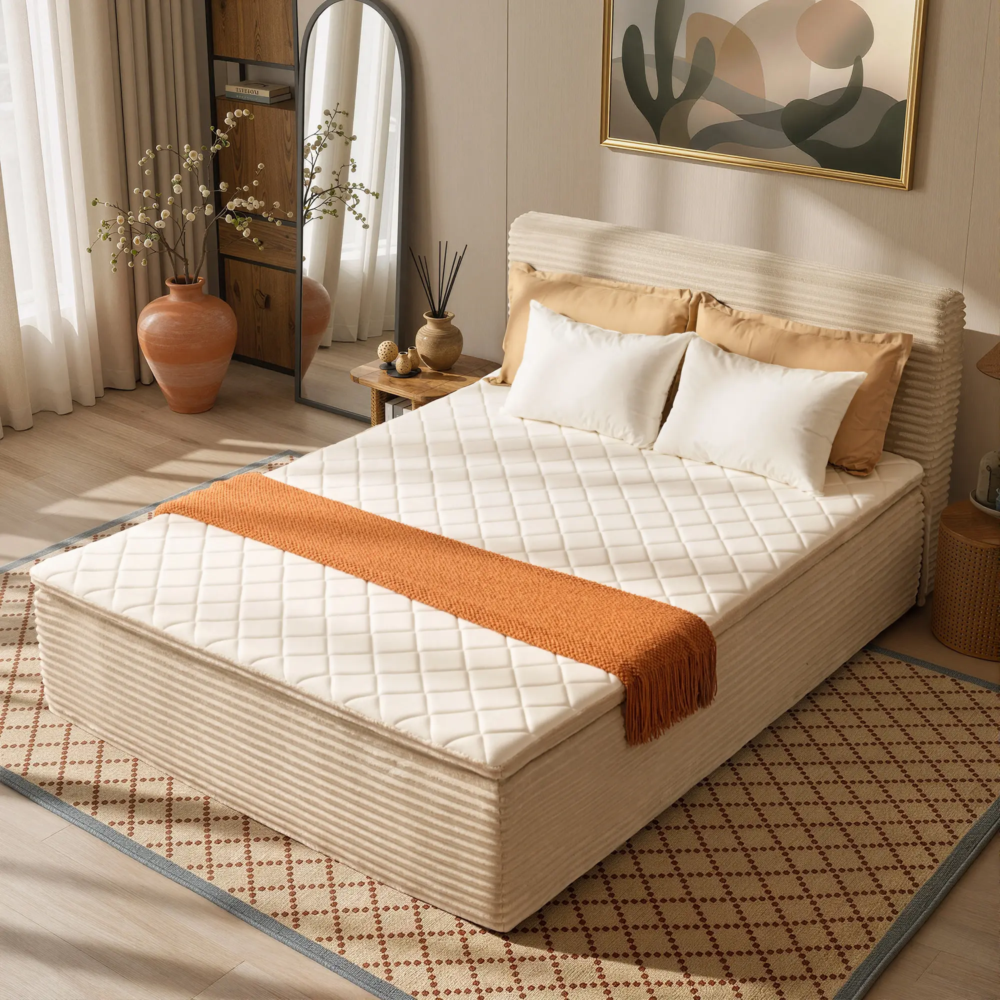 【Family Fun】OOSWIFT Queen Size Memory Foam Mattress with Removable Headboard, 17" Sofa Bed Full Mattress, Individually Pocketed Springs, Pressure Relief, Motion Isolation, Provides Support, CertiPUR-US Certified - No Assembly Required