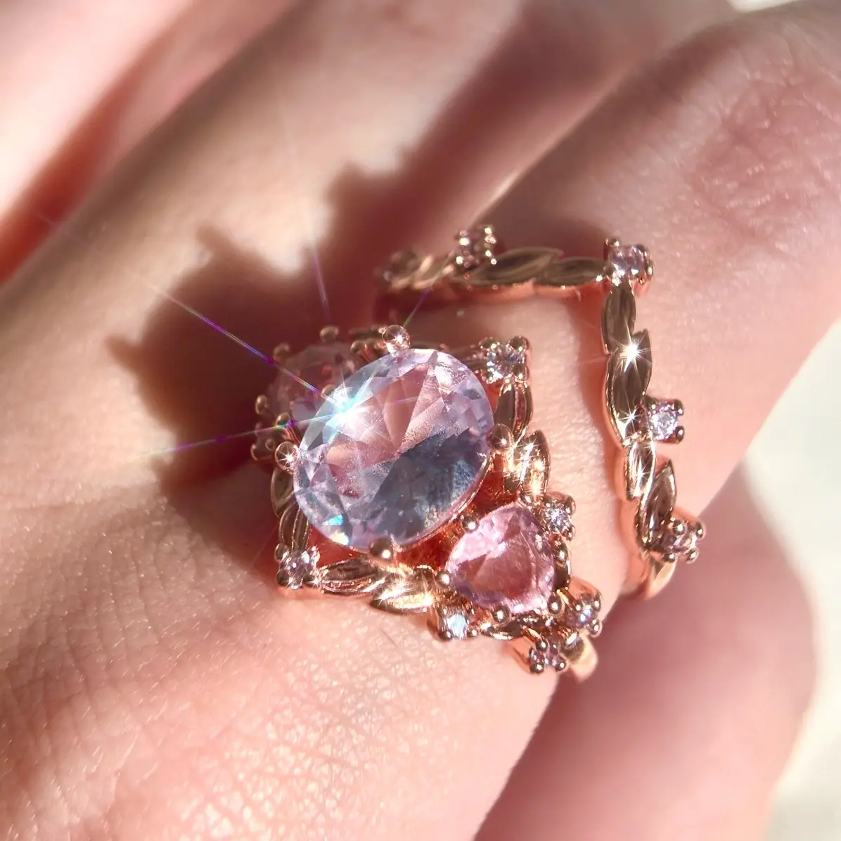 Pink Zircon Fairy Ring Multi Gemstone Ring Set Blue & Pink Engagement Ring Wedding Rings girlfriend gift jewelry