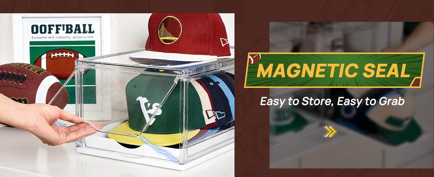 Vtopmart 2-4 Pack Hat Organizer for Baseball Caps, Clear Hats Holder Box with Drawer, Large Cap Storage with Sliding Tray, Stackable Rack Display Case with Magnetic Door, Each Holds 12 Hats