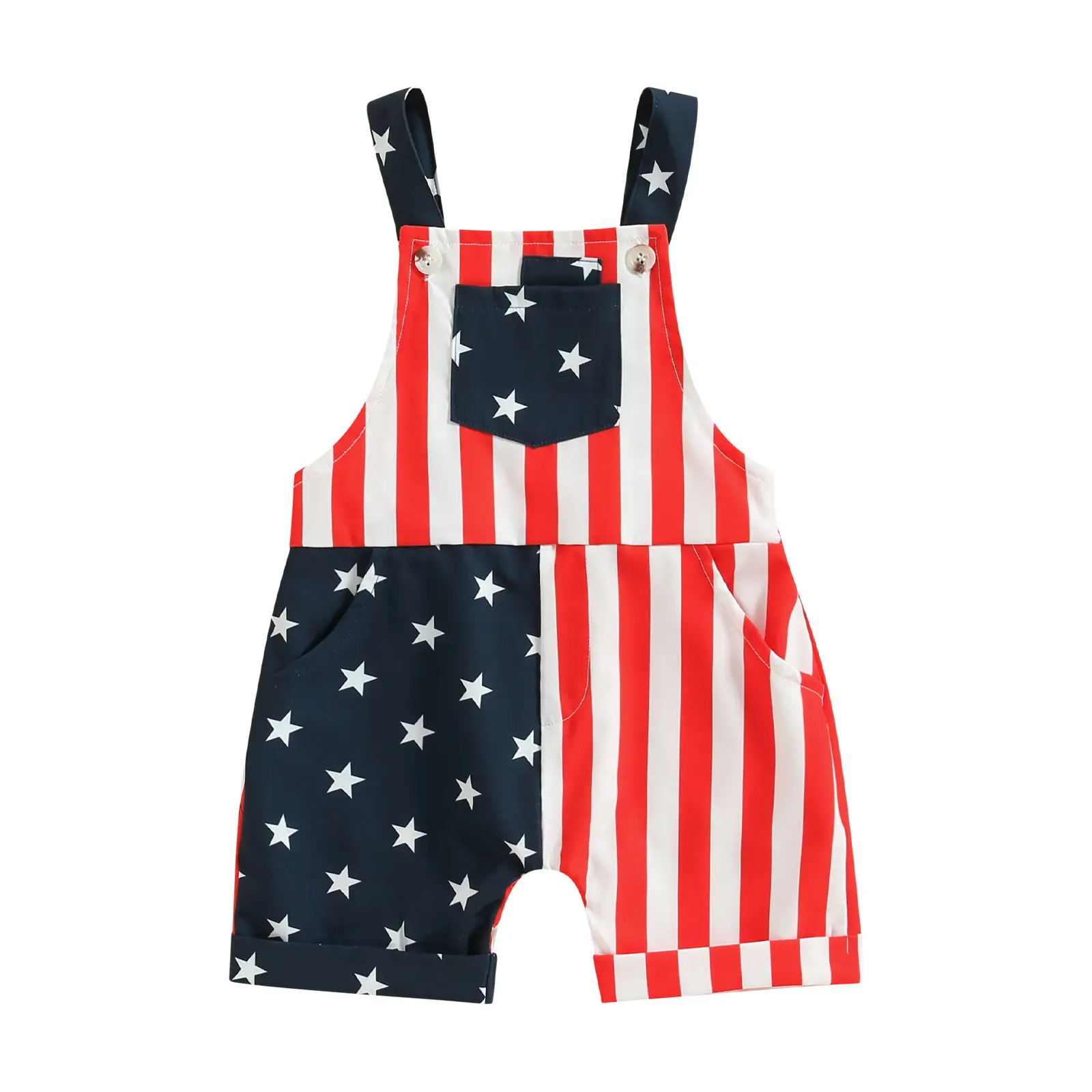 4th of July Toddler Baby Girl Boy Outfit American Flag Overalls Romper Sleeveless Stripe Star Print Suspender Pants Memorial Day Patriotic Jumpsuit