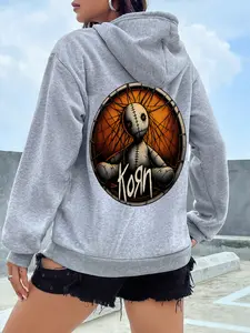 Sewing doll women's fashion Gothic hoodie KoRn band personalized creative pattern print machine washable casual fashion neutral style autumn and winter hooded women's hoodie