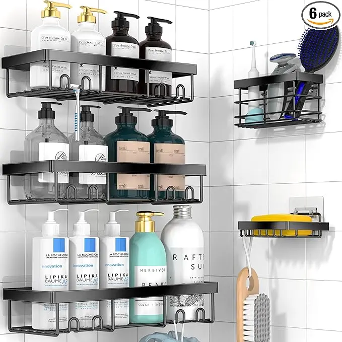 Adhesive Shower Caddy Organizer Shelves Rack - 5 Pack Corner Bathroom Storage Organization, Home & Kitchen Decor Inside RV Accessories, Hanging First Apartment Household Camper Essentials Soap Stainless