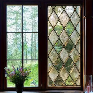 2D Flat Retro Country Style Green Leaf Forest Style Glass Sticker for Windows, Removable PVC Electrostatic Glass Sticker for Supermarkets