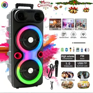 Portable Wireless Bluetooth Subwoofer Speaker High-Powered Audio System RGB Party & Outdoor Speaker Features USB Type-C Dual 6.5-inch Speakers with Stereo Sound Ideal for Camping Karaoke Indoor Dancing Family Gatherings Disco Parties Smartphone
