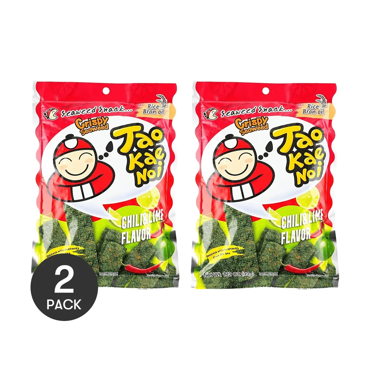 TAO KAE NOI Thai Crispy Seaweed Snacks Lime Chili Flavor 2 Pack 1.13 oz each